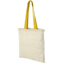Load image into Gallery viewer, Nevada 100 g/m² cotton tote bag coloured handles 7L — Natural / Yellow