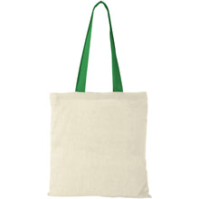 Load image into Gallery viewer, Nevada 100 g/m² cotton tote bag coloured handles 7L — Natural / Bright green (front)