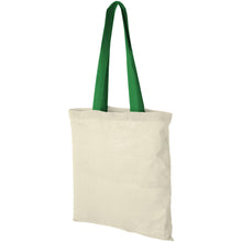 Load image into Gallery viewer, Nevada 100 g/m² cotton tote bag coloured handles 7L — Natural / Bright green