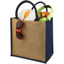 Load image into Gallery viewer, Chennai jute tote bag 16L — Natural / Navy (detail)
