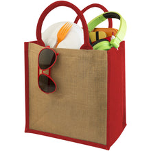 Load image into Gallery viewer, Chennai jute tote bag 16L — Natural / Red (detail)