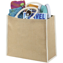 Load image into Gallery viewer, Harry coloured edge jute tote bag 25L — Natural / White (detail)