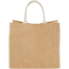 Load image into Gallery viewer, Harry coloured edge jute tote bag 25L — Natural / White (front)