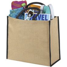 Load image into Gallery viewer, Harry coloured edge jute tote bag 25L — Natural / Black (detail)
