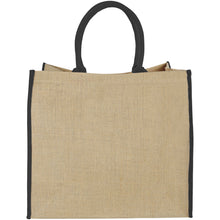 Load image into Gallery viewer, Harry coloured edge jute tote bag 25L — Natural / Black (front)