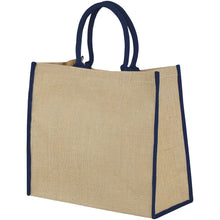 Load image into Gallery viewer, Harry coloured edge jute tote bag 25L — Natural / Navy