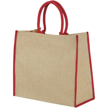 Load image into Gallery viewer, Harry coloured edge jute tote bag 25L — Natural / Red
