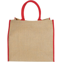 Load image into Gallery viewer, Harry coloured edge jute tote bag 25L — Natural / Red (back)