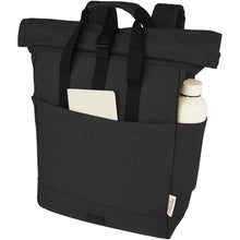 Load image into Gallery viewer, Joey 15” GRS recycled canvas rolltop laptop backpack 15L — Black (detail)