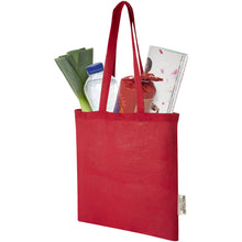 Load image into Gallery viewer, Madras 140 g/m2 GRS recycled cotton tote bag 7L — Red (detail)