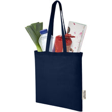 Load image into Gallery viewer, Madras 140 g/m2 GRS recycled cotton tote bag 7L — Navy (detail)