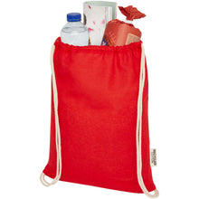 Load image into Gallery viewer, Oregon 140 g/m² GRS recycled cotton drawstring bag — Red (detail)