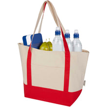 Load image into Gallery viewer, Sam 320 g/m² GRS recycled cotton tote bag — Red / Natural (detail)