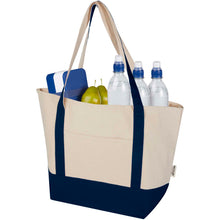 Load image into Gallery viewer, Sam 320 g/m² GRS recycled cotton tote bag — Navy / Natural (detail)
