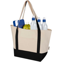 Load image into Gallery viewer, Sam 320 g/m² GRS recycled cotton tote bag — Black / Natural (detail)
