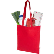 Load image into Gallery viewer, Madras Blend 140 g/m² GRS recycled cotton tote bag 7L — Red (detail)
