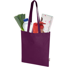 Load image into Gallery viewer, Madras Blend 140 g/m² GRS recycled cotton tote bag 7L — Purple (detail)