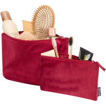 Load image into Gallery viewer, Swift GRS recycled velvet toiletry bag set — Burgundy (detail)