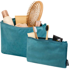 Load image into Gallery viewer, Swift GRS recycled velvet toiletry bag set — Deep Sea Green (detail)