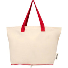 Load image into Gallery viewer, Sierra 140 g/m² GRS recycled foldable cotton tote bag 12L — Natural / Red (front)