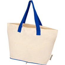 Load image into Gallery viewer, Sierra 140 g/m² GRS recycled foldable cotton tote bag 12L — Natural / Royal blue