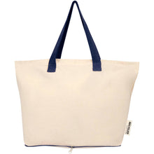 Load image into Gallery viewer, Sierra 140 g/m² GRS recycled foldable cotton tote bag 12L — Natural / Navy (front)