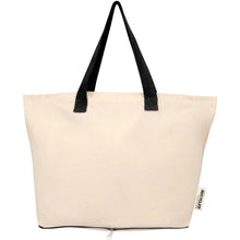 Load image into Gallery viewer, Sierra 140 g/m² GRS recycled foldable cotton tote bag 12L — Natural / Black (front)
