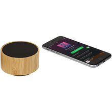 Load image into Gallery viewer, Cosmos bamboo Bluetooth speaker — Natural / Black (detail)