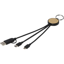 Load image into Gallery viewer, Tecta 6-in-1 recycled plastic/bamboo charging cable with keyring — Black