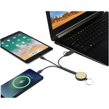 Load image into Gallery viewer, Tecta 6-in-1 recycled plastic/bamboo charging cable with keyring — Black (detail 2)