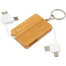 Load image into Gallery viewer, Reel 6-in-1 retractable bamboo key ring charging cable — Natural