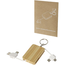 Load image into Gallery viewer, Reel 6-in-1 retractable bamboo key ring charging cable — Natural (detail)