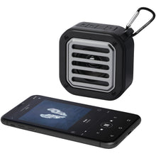 Load image into Gallery viewer, Solo 3W IPX5 RCS recycled plastic solar Bluetooth speaker with carabiner  — Black (detail)