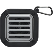 Load image into Gallery viewer, Solo 3W IPX5 RCS recycled plastic solar Bluetooth speaker with carabiner  — Black (front)