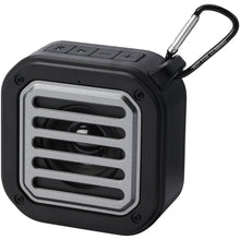 Load image into Gallery viewer, Solo 3W IPX5 RCS recycled plastic solar Bluetooth speaker with carabiner  — Black