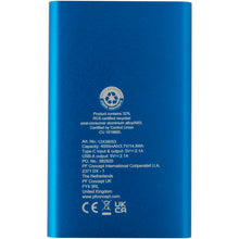 Load image into Gallery viewer, Pep 4000 mAh Type-C recycled aluminium power bank  — Royal blue (back)