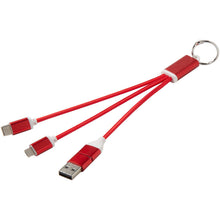 Load image into Gallery viewer, Metal 4-in-1 recycled aluminium charging cable with keychain — Red