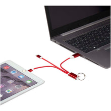 Load image into Gallery viewer, Metal 4-in-1 recycled aluminium charging cable with keychain — Red (detail)