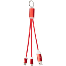 Load image into Gallery viewer, Metal 4-in-1 recycled aluminium charging cable with keychain — Red (front)