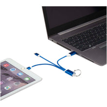 Load image into Gallery viewer, Metal 4-in-1 recycled aluminium charging cable with keychain — Royal blue (detail)