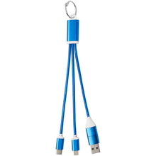 Load image into Gallery viewer, Metal 4-in-1 recycled aluminium charging cable with keychain — Royal blue (front)