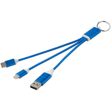 Load image into Gallery viewer, Metal 4-in-1 recycled aluminium charging cable with keychain — Royal blue