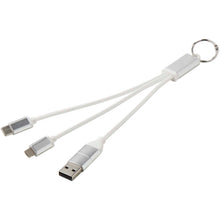 Load image into Gallery viewer, Metal 4-in-1 recycled aluminium charging cable with keychain — Silver