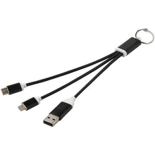Load image into Gallery viewer, Metal 4-in-1 recycled aluminium charging cable with keychain — Black