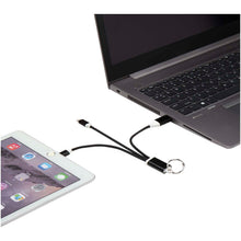Load image into Gallery viewer, Metal 4-in-1 recycled aluminium charging cable with keychain — Black (detail)