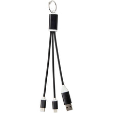 Load image into Gallery viewer, Metal 4-in-1 recycled aluminium charging cable with keychain — Black (front)