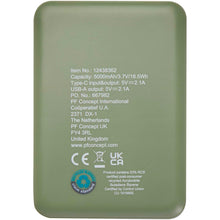 Load image into Gallery viewer, Asama 5000 mAh Type-C recycled plastic power bank — Heather green (back)