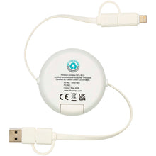 Load image into Gallery viewer, Chechia 5-in-1 recycled plastic 100 cm retractable data sync and 45W fast charge cable — White (back)