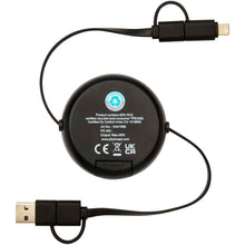 Load image into Gallery viewer, Chechia 5-in-1 recycled plastic 100 cm retractable data sync and 45W fast charge cable — Black (back)