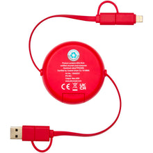 Load image into Gallery viewer, Alasia 5-in-1 100 cm recycled plastic and aluminium retractable data sync and 45W fast charge cable — Red (back)
